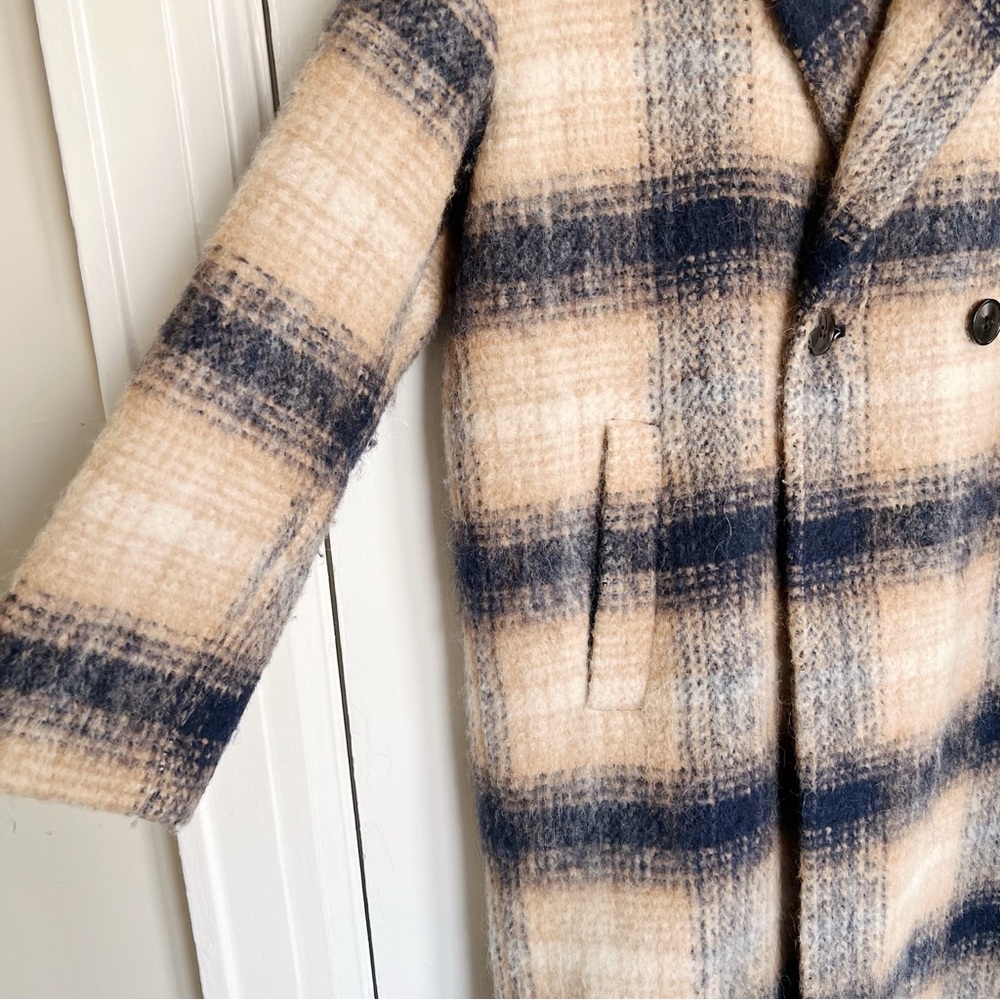 Madewell • Courton Cocoon Coat in Plaid tan blue Warm Hickory wool - Picture 6 of 12